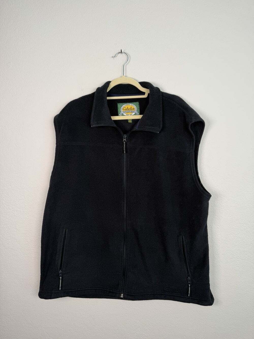 Vintage Cabela's Fleece Vest Jacket Mens XL Tall full zip Black Hiking Outdoors
